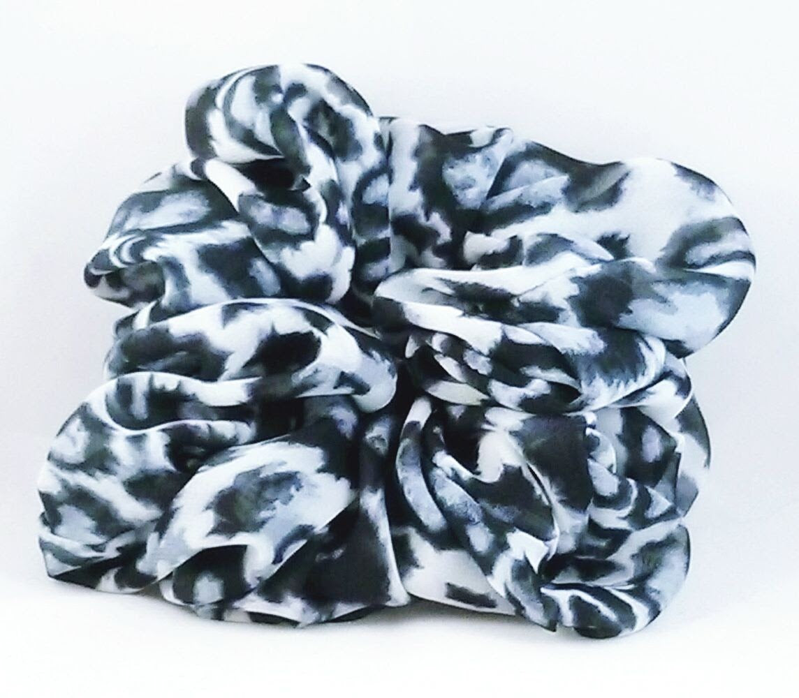 Black and Gray Cheetah Chiffon Hair Scrunchy - Jumbo