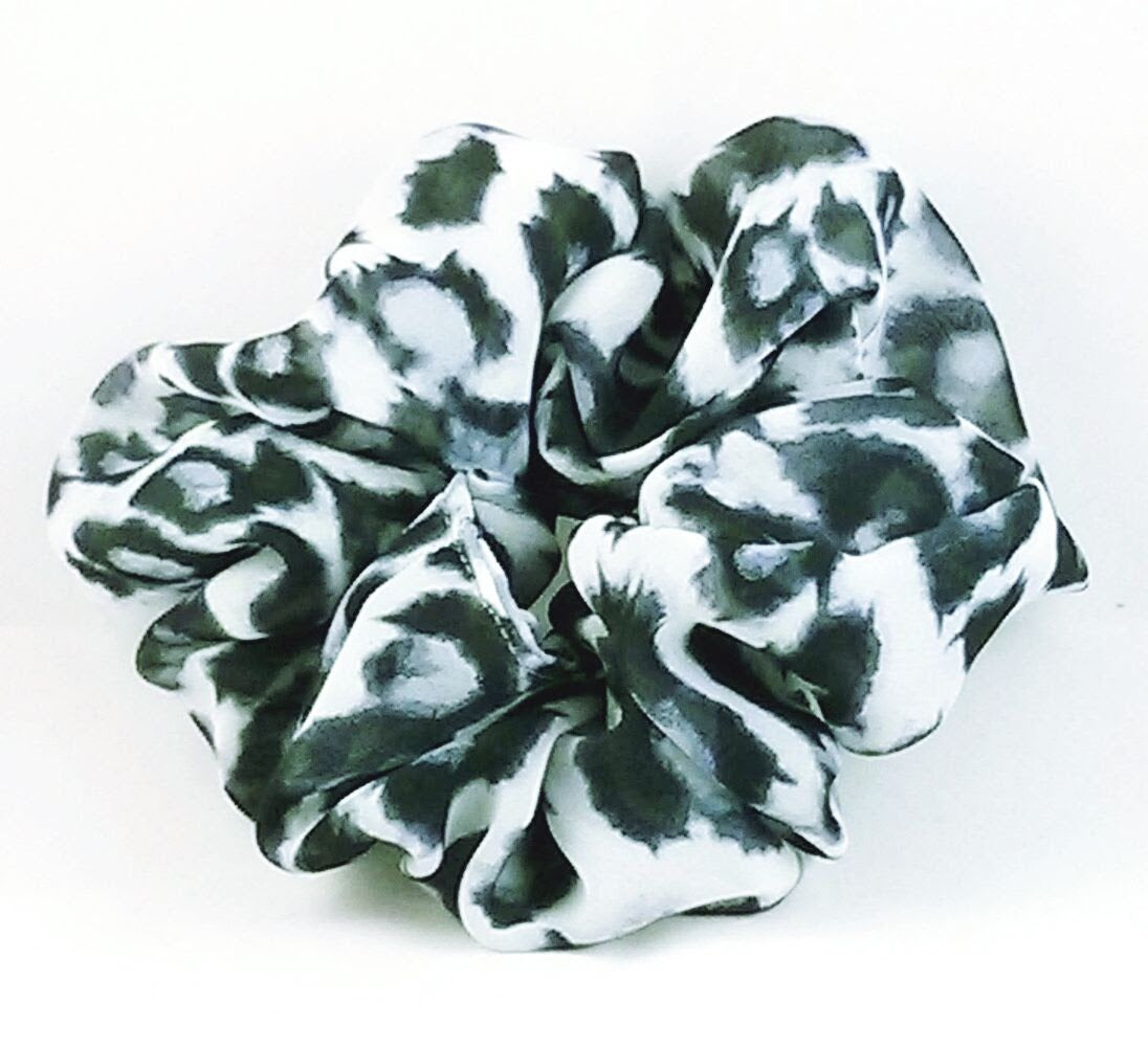 Black and Gray Cheetah Chiffon Hair Scrunchy - Large