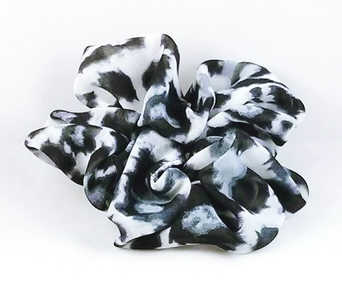 Black and Gray Cheetah Chiffon Hair Scrunchy - Regular