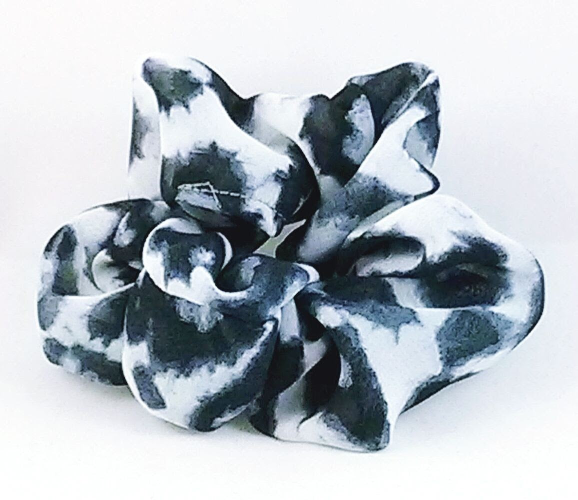 Black and Gray Cheetah Chiffon Hair Scrunchy - Small