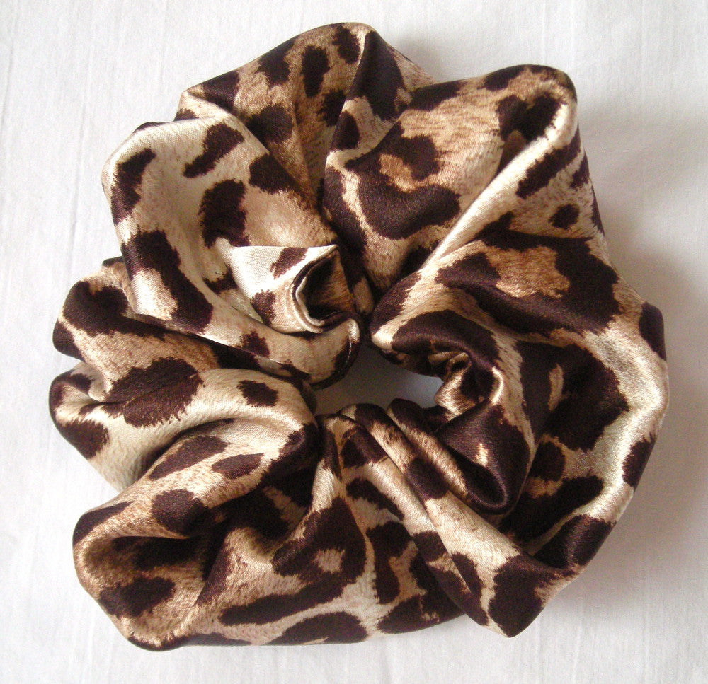 Leopard Satin Hair Scrunchies - Large