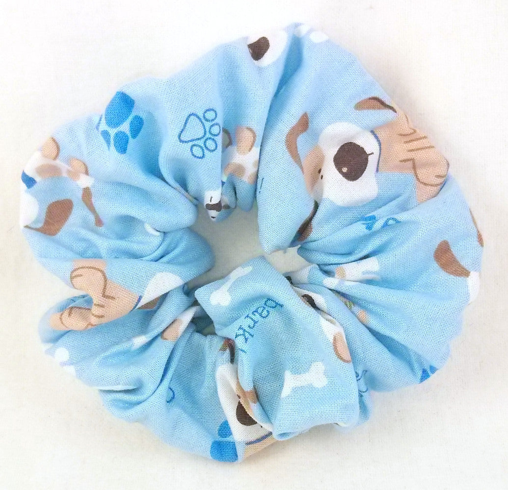 Dogs on Light Blue Cotton Scrunchy - Regular