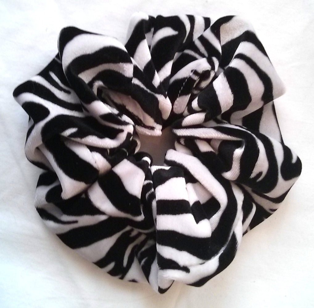 Zebra Velvet Scrunchy with Classic Elastic - Large
