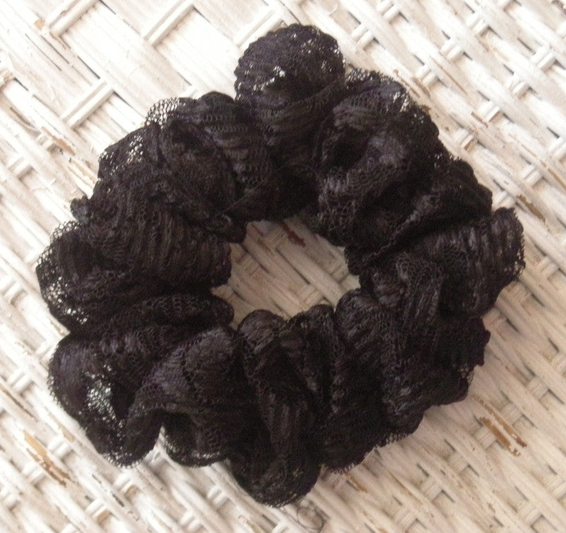 Black Floral Lace Hair Scrunchy - Full