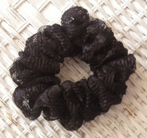 Black Floral Lace Hair Scrunchy - Full