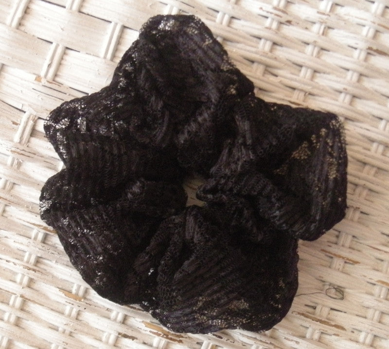 Black Floral Lace Hair Scrunchy - Large