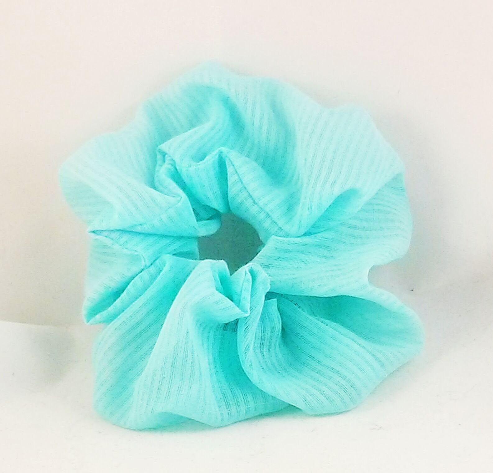 Blue Striped Voile Hair Scrunchy - Large