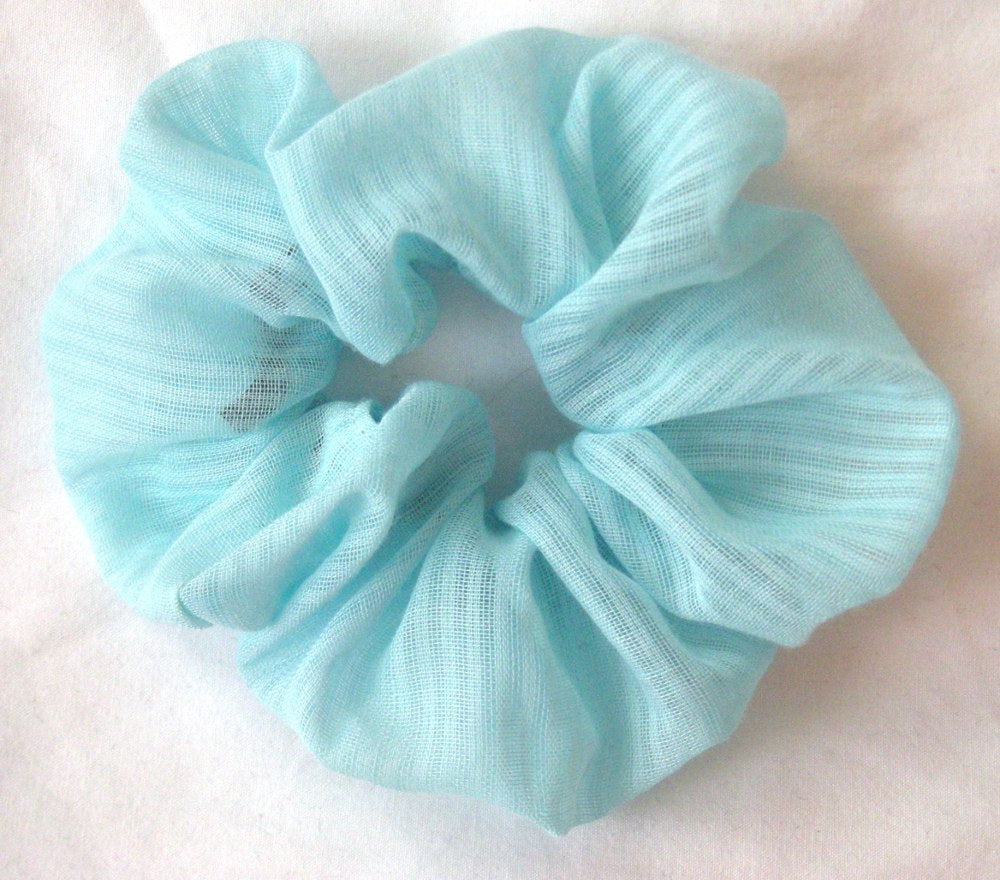 Blue Striped Voile Hair Scrunchy - Small