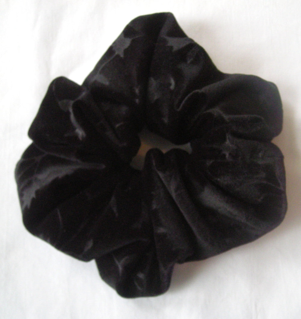 Black Velvet with embossed flowers Scrunchy - Large