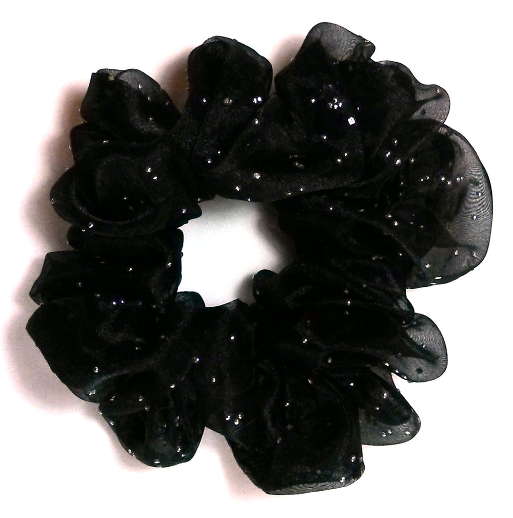 Black/Metallic Sparkly Georgette Hair Scrunchies - Full
