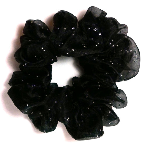 Black/Metallic Sparkly Georgette Hair Scrunchies - Full