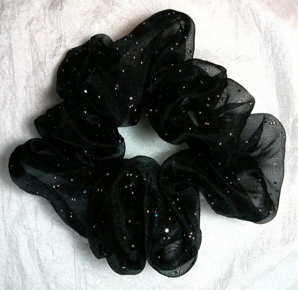 Black/Metallic Sparkly Georgette Hair Scrunchies - Jumbo