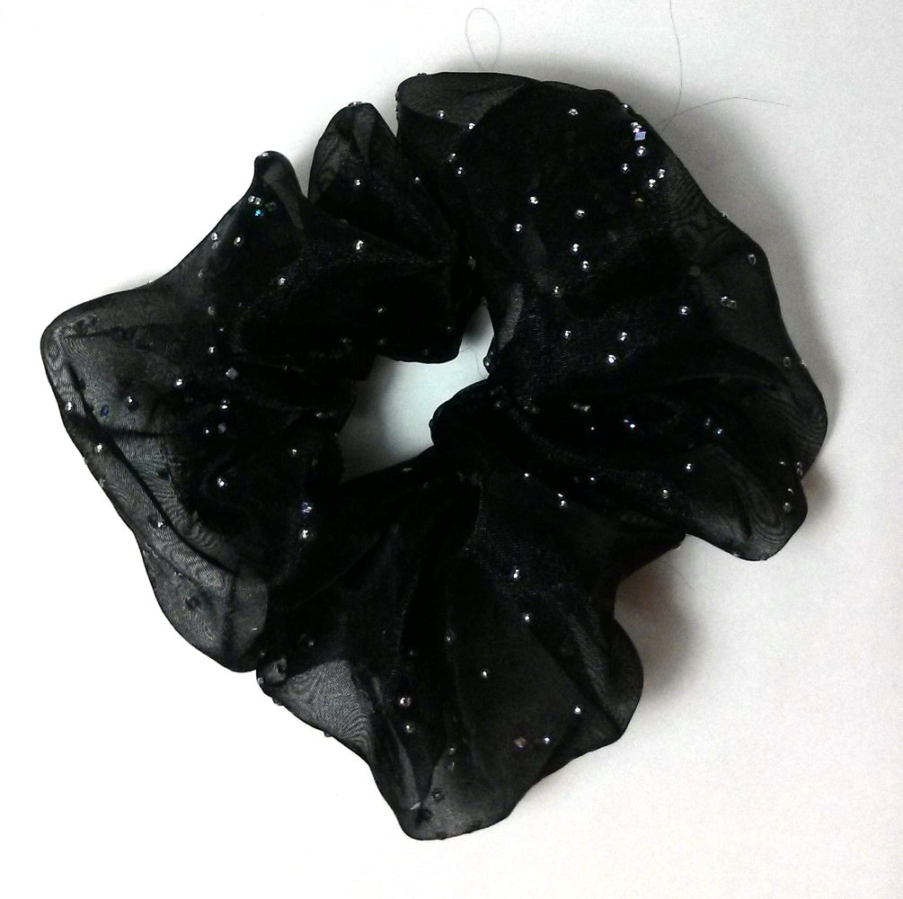 Black/Metallic Sparkly Georgette Hair Scrunchies - Regular