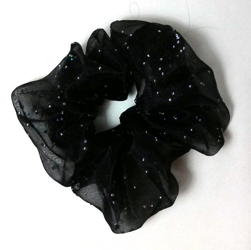 Black/Metallic Sparkly Georgette Hair Scrunchies - Regular