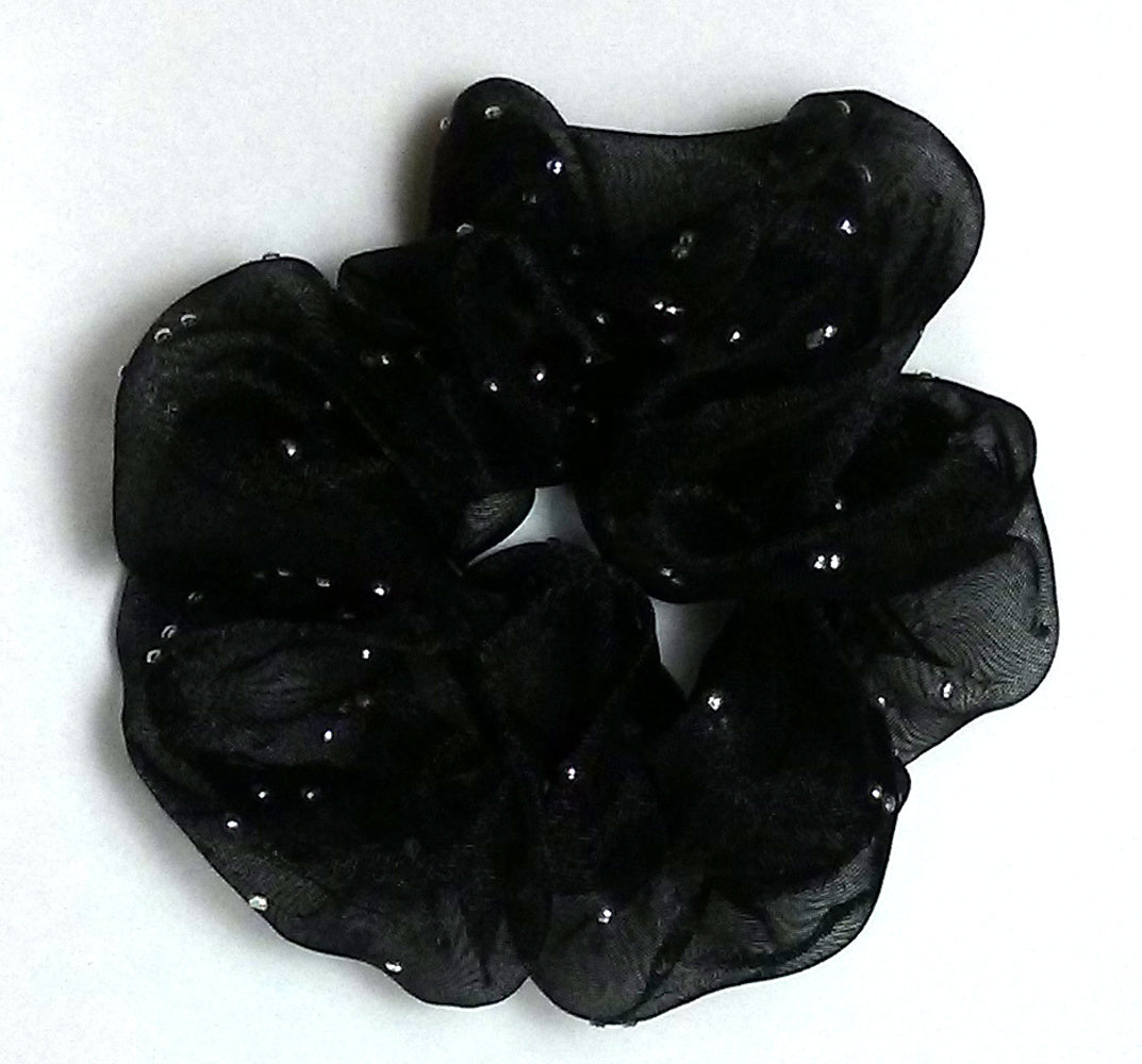 Black/Metallic Sparkly Georgette Hair Scrunchies - Small