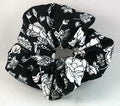 White Flowers on Black Cotton Scrunchy - Regular