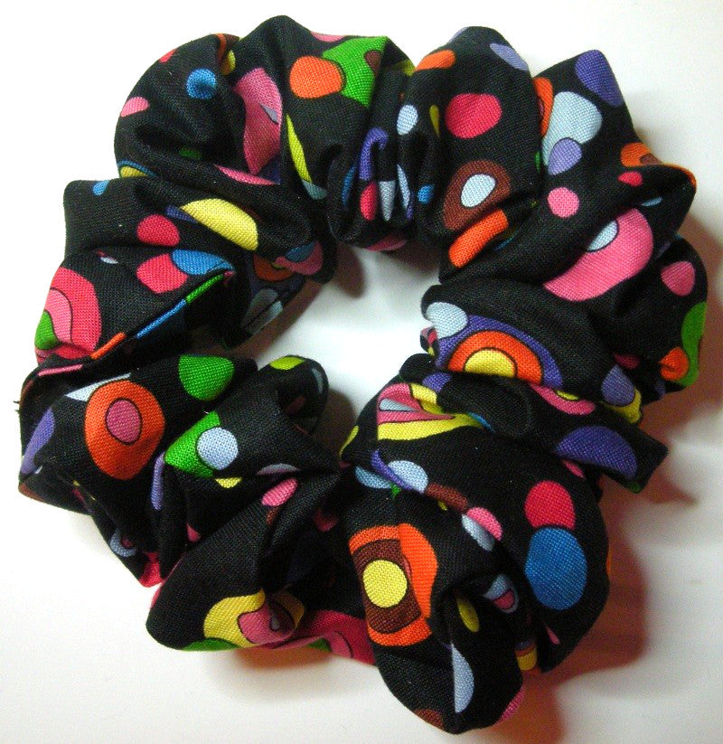 Bright Bubbles on Black Cotton Scrunchy - Full