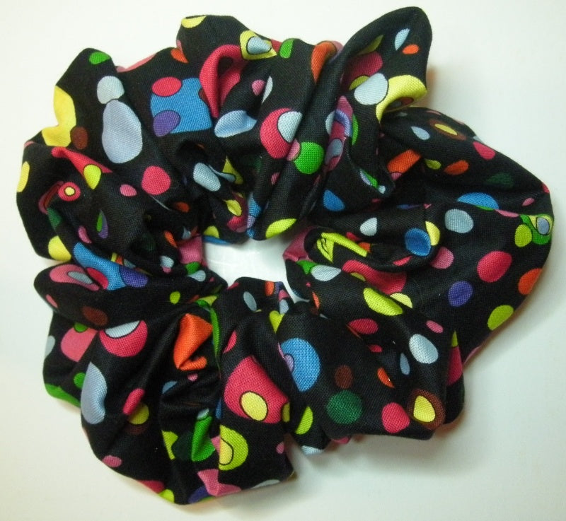 Bright Bubbles on Black Cotton Scrunchy - Jumbo