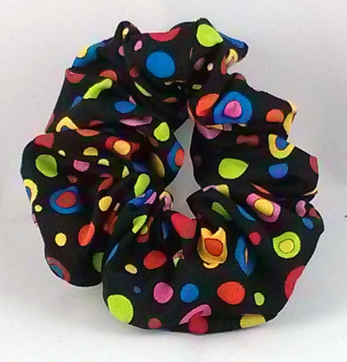 Bright Bubbles on Black Cotton Scrunchy - Regular