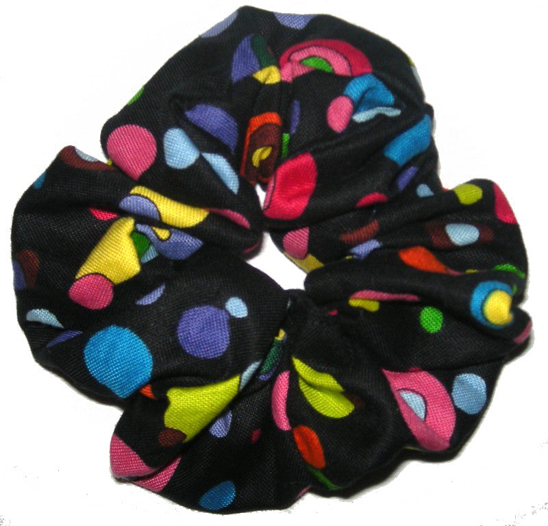 Bright Bubbles on Black Cotton Scrunchy - Small