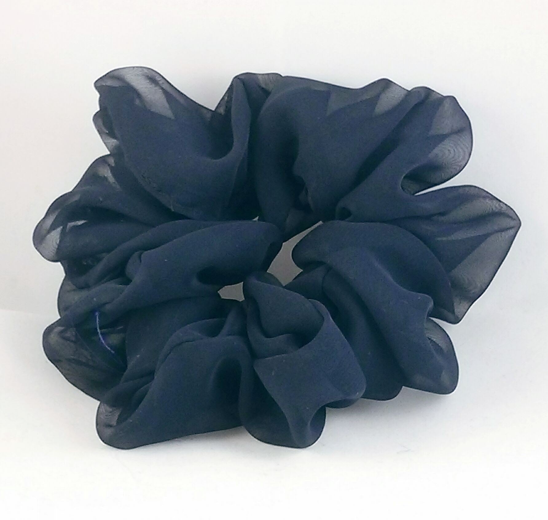 Navy Blue Chiffon Hair Scrunchie - Jumbo