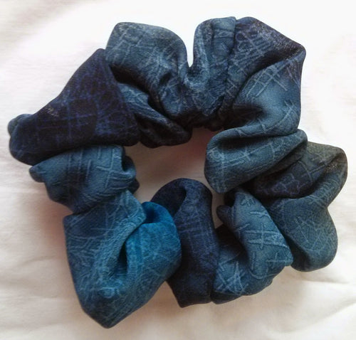 Blue Floral Georgette Hair Scrunchies - Full