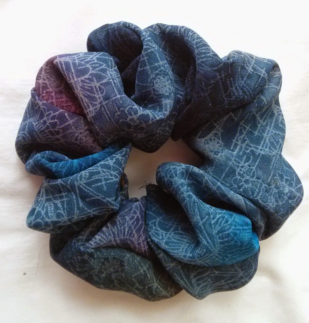 Blue Floral Georgette Hair Scrunchies - Jumbo