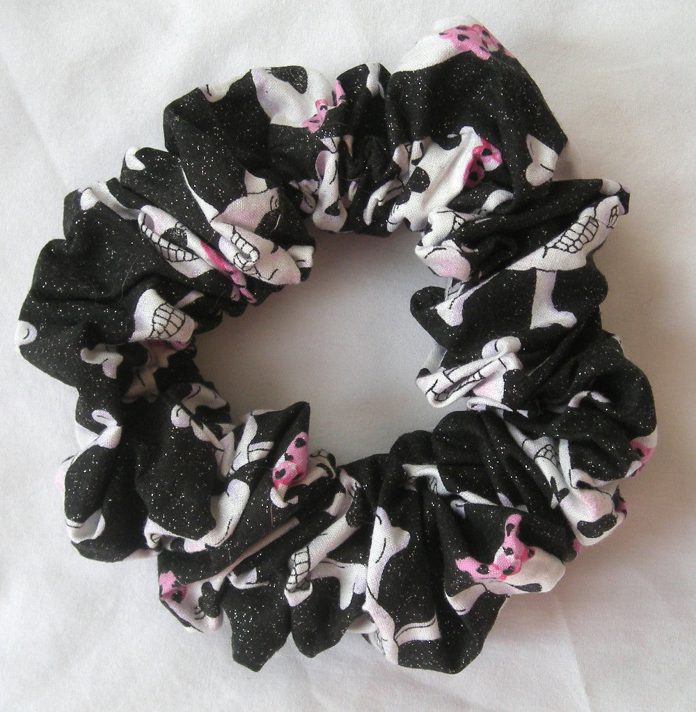 Skulls Glitter Glam Black Scrunchy - Full