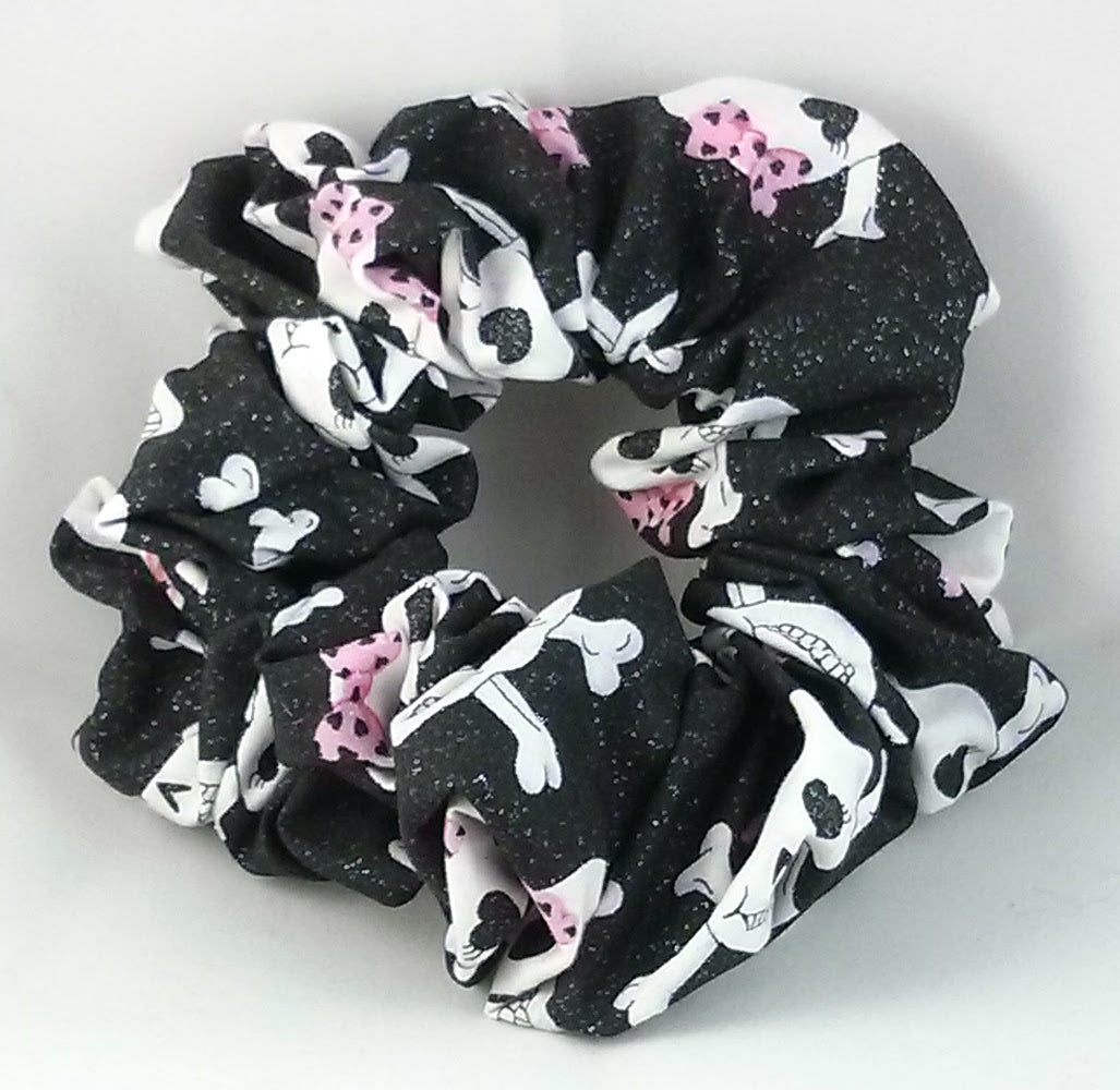 Skulls Glitter Glam Black Scrunchy - Jumbo
