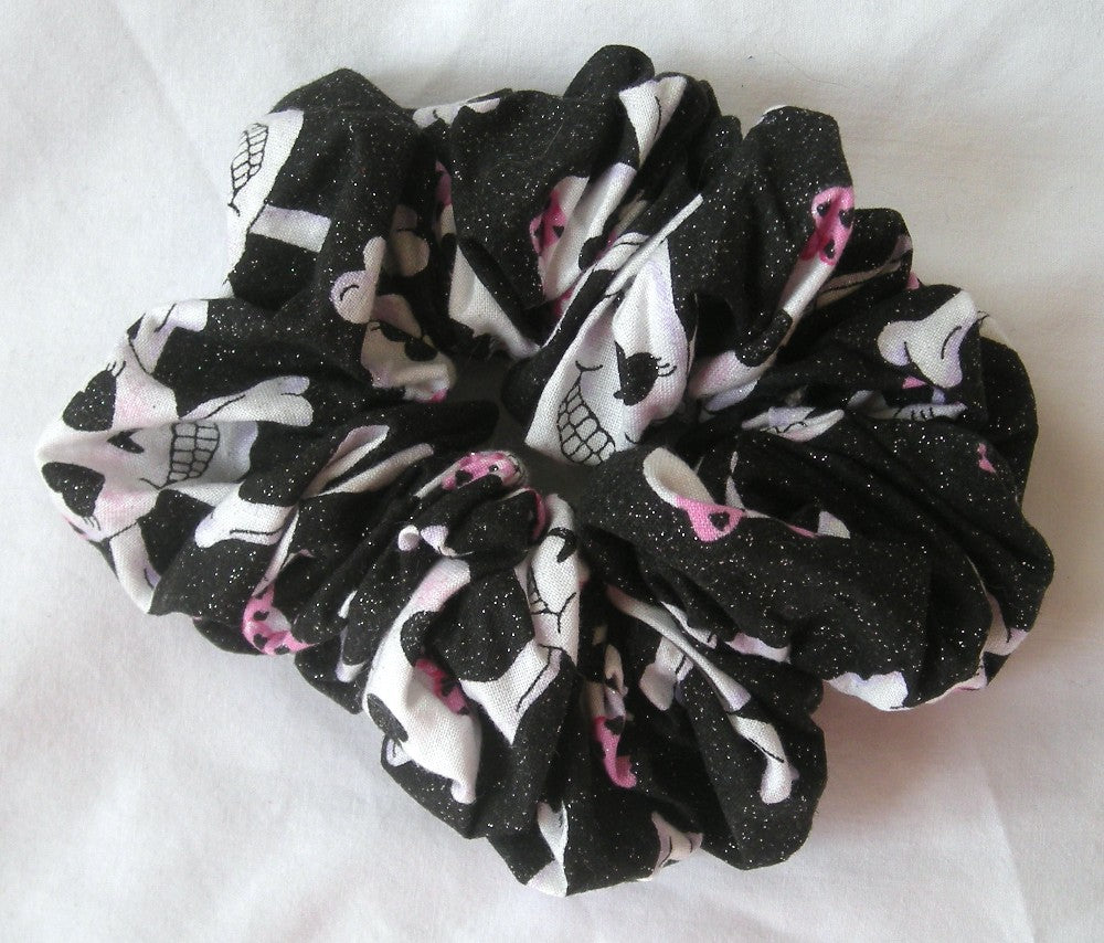 Skulls Glitter Glam Black Scrunchy - Regular