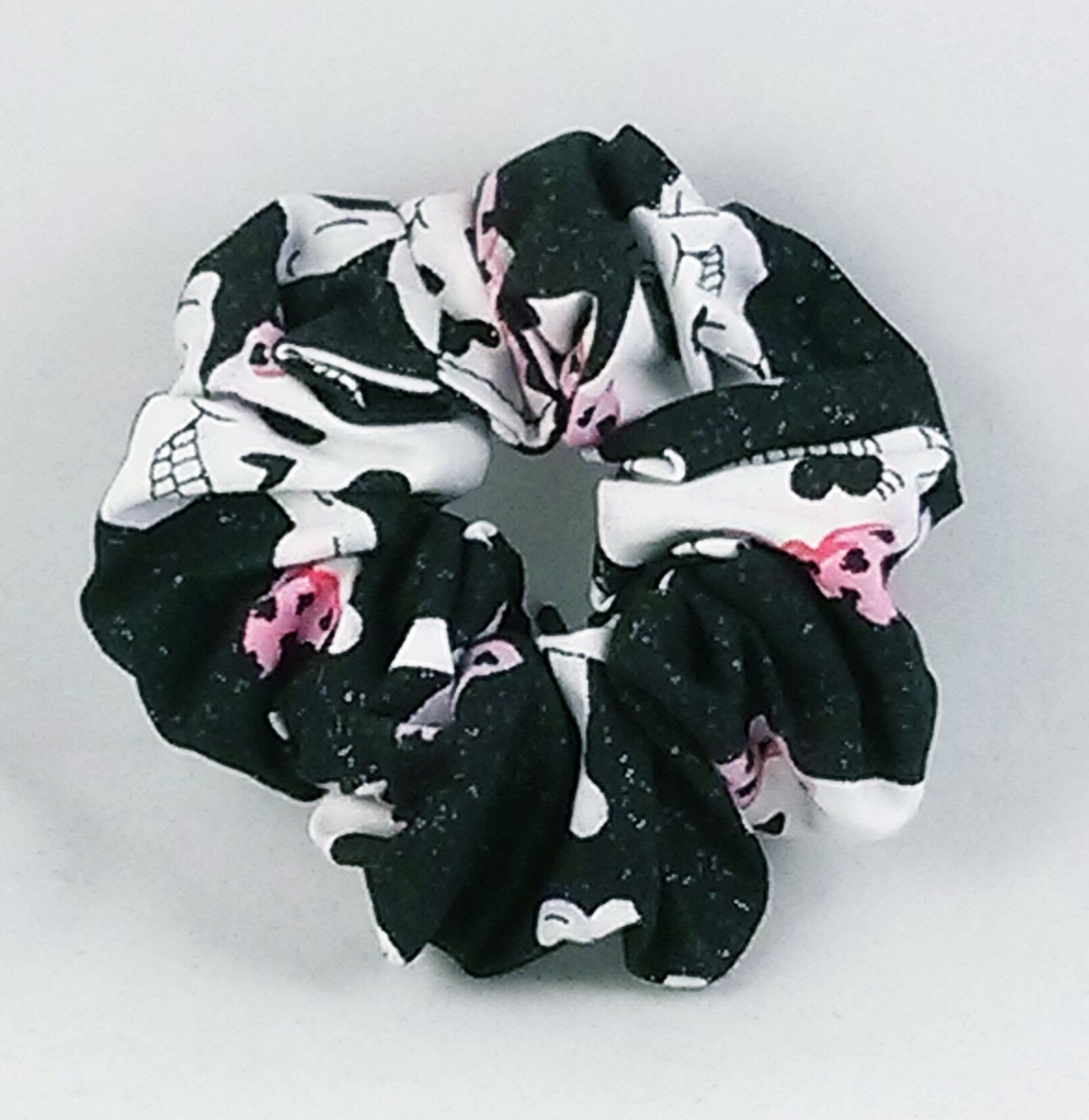 Skulls Glitter Glam Black Scrunchy - Small
