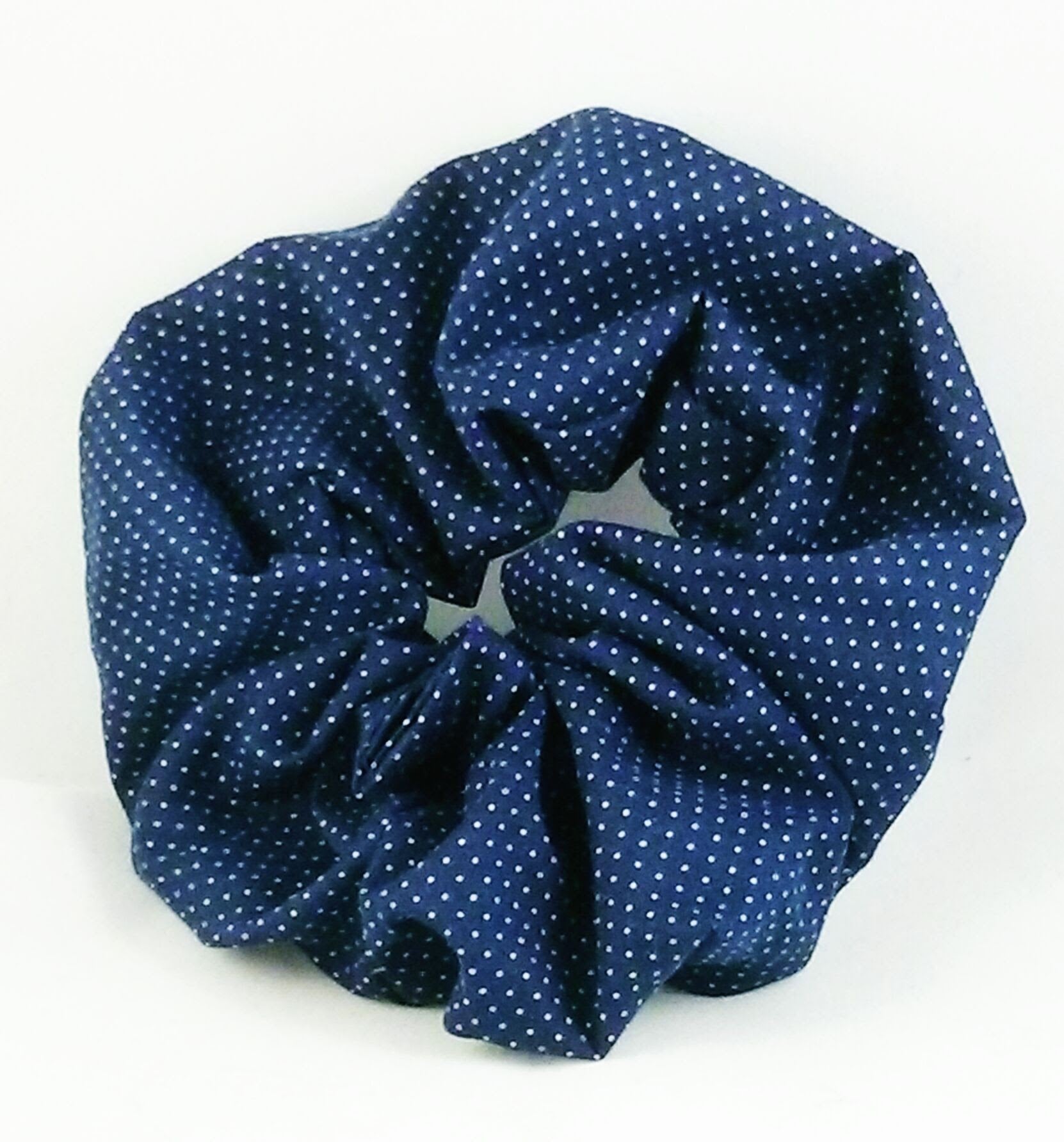 Blue and White Polka Dot Hair Scrunchy - Large