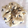 Blue Fleur de Lis on Ivory Cotton Hair Scrunchy - Regular