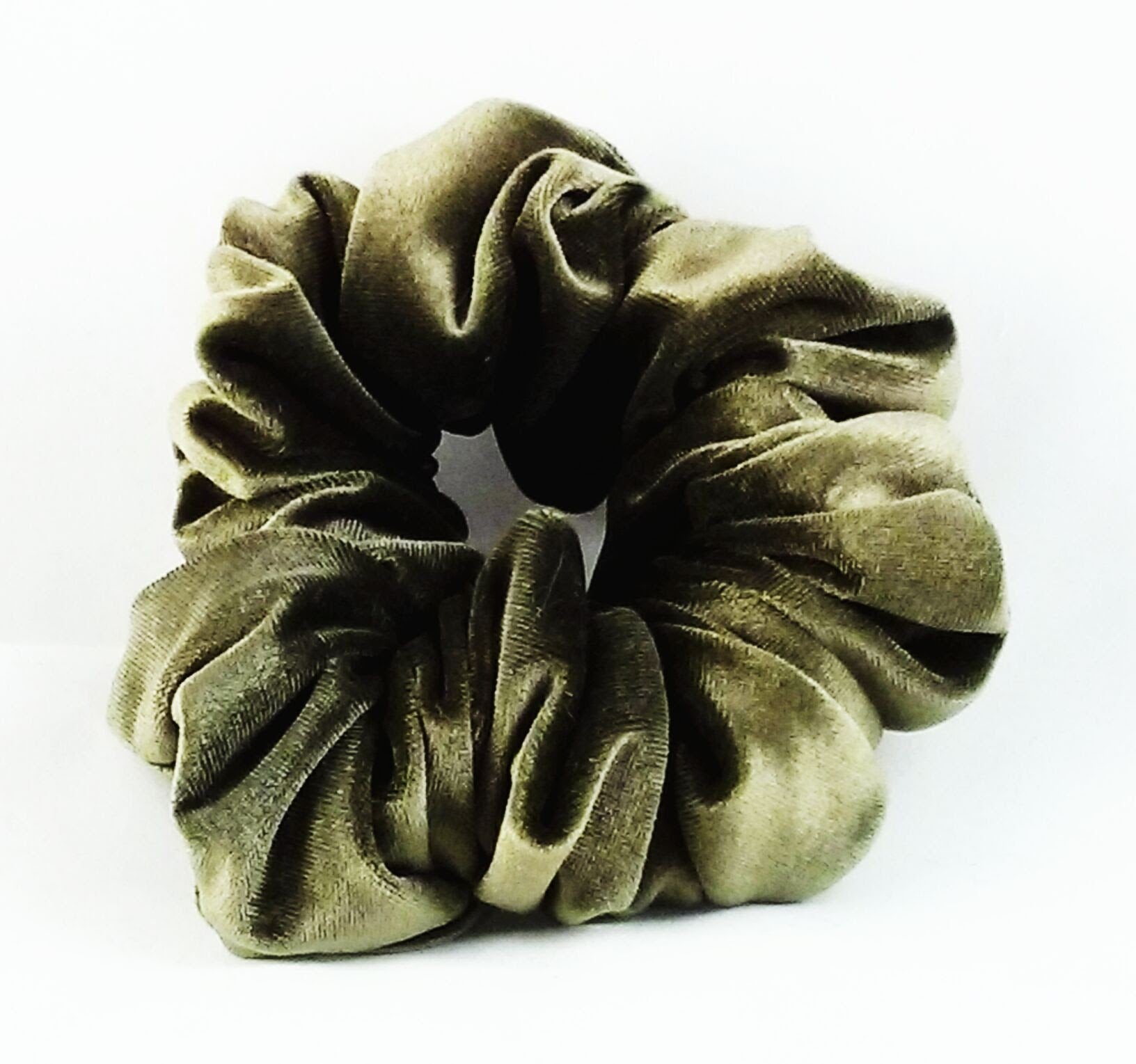 Olive Green Velvet Hair Scrunchy - Full