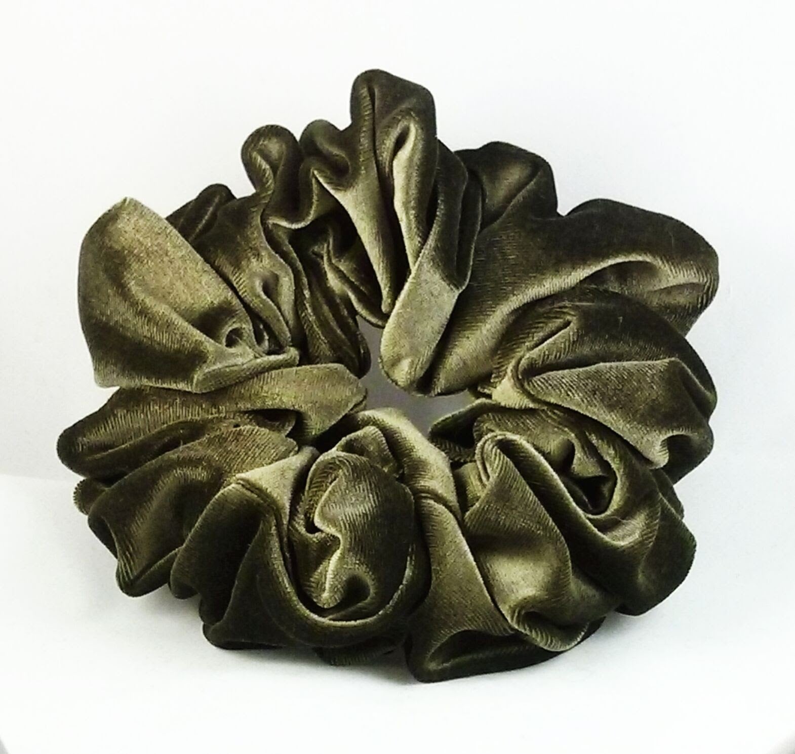 Olive Green Velvet Hair Scrunchy - Jumbo