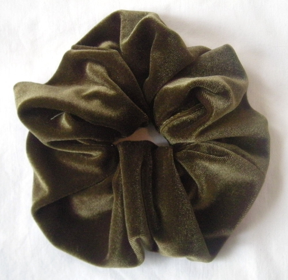 Olive Green Velvet Hair Scrunchy - Large