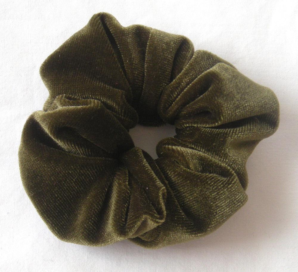 Olive Green Velvet Hair Scrunchy - Small