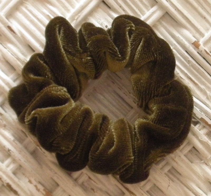 Olive Green Velvet Hair Scrunchy - Twiggy Scrunchies