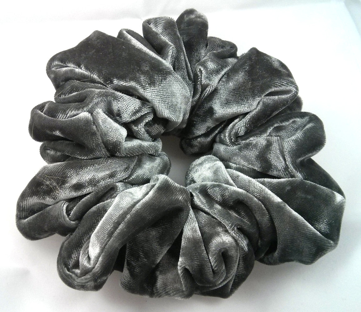 Charcoal  Crushed Velvet Hair Scrunchies - Jumbo