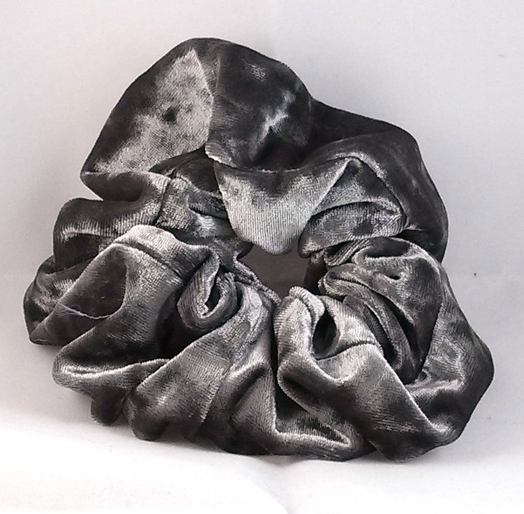 Charcoal  Crushed Velvet Hair Scrunchies - Large