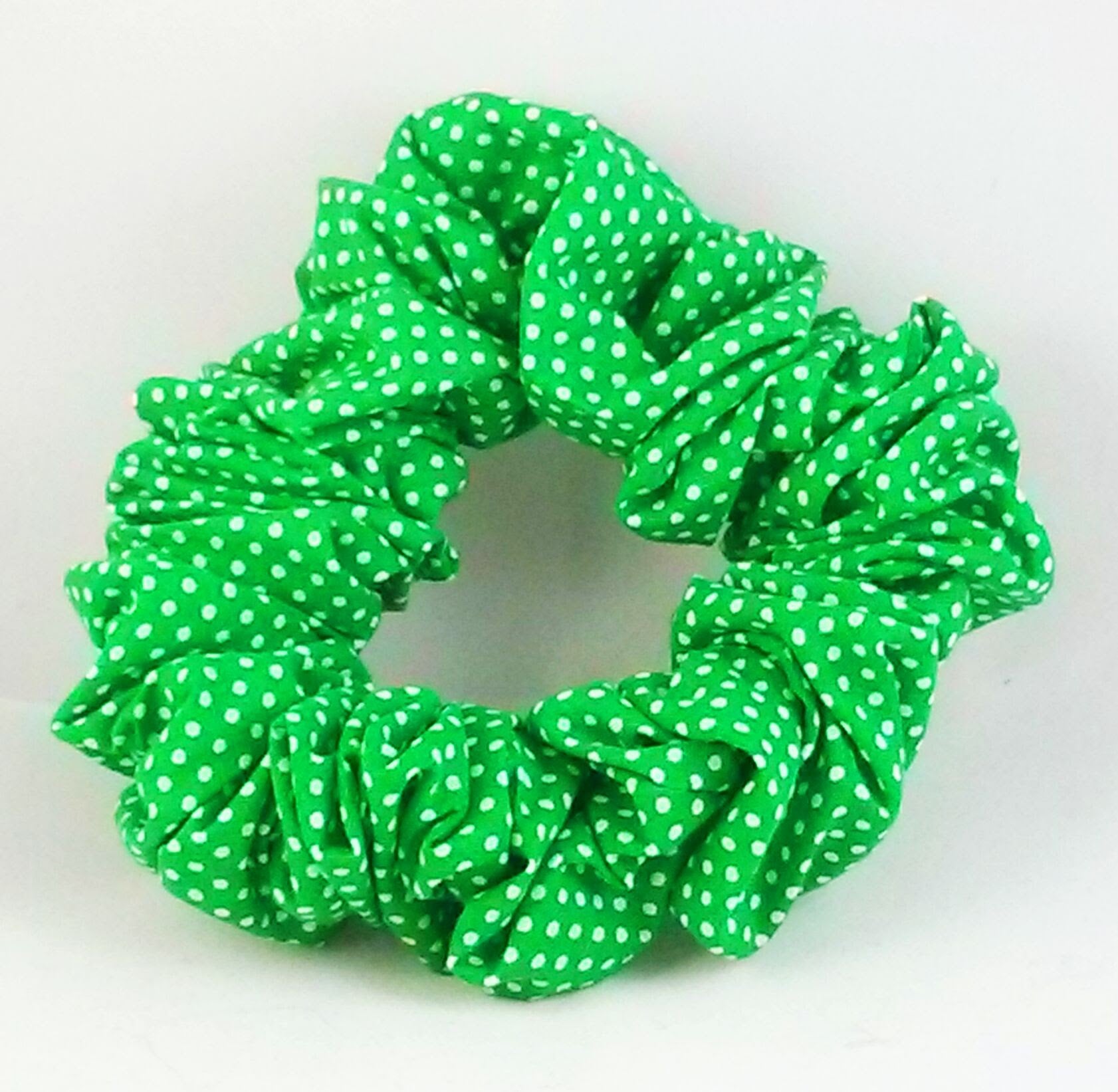 Green and White Polka Dot Hair Scrunchy - Full
