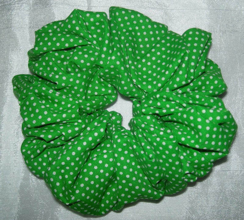 Green and White Polka Dot Hair Scrunchy - Jumbo
