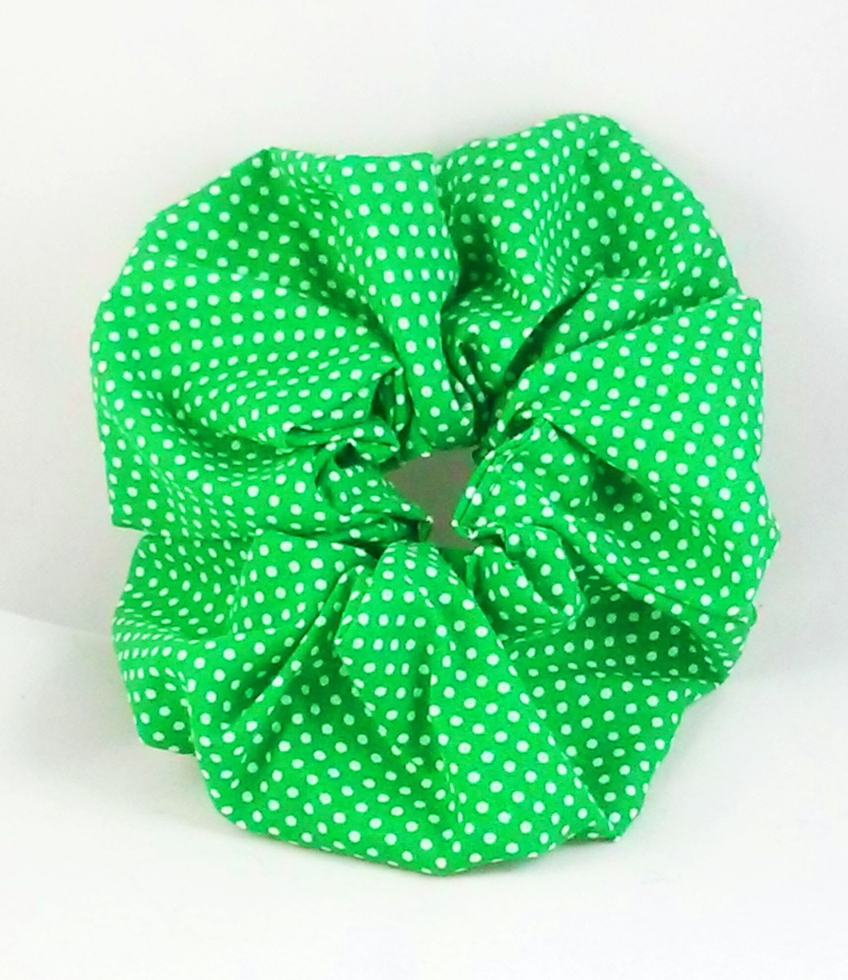 Green and White Polka Dot Hair Scrunchy - Large