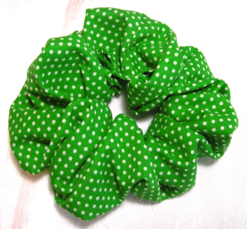 Green and White Polka Dot Hair Scrunchy - Regular