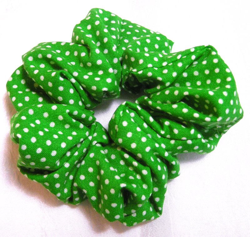 Green and White Polka Dot Hair Scrunchy - Small