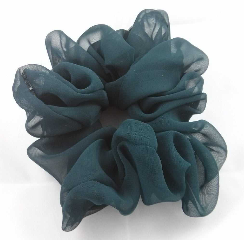 Hunter Green Chiffon Hair Scrunchy - Full
