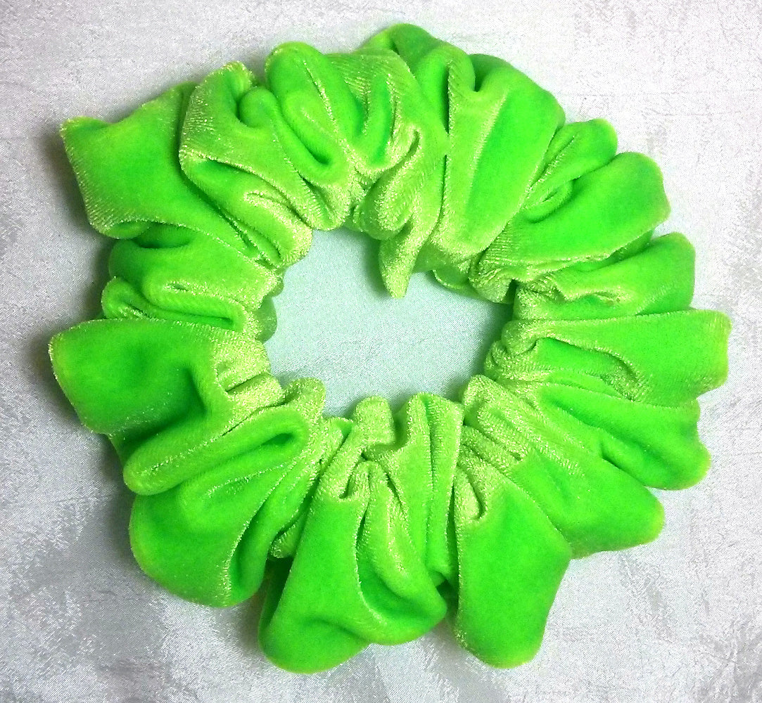 Lime Green Stretch Velvet Hair Scrunchy - Full
