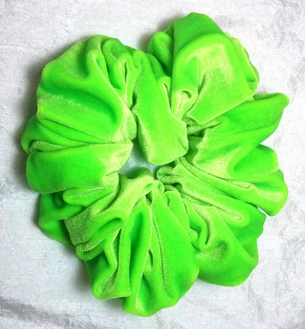 Lime Green Stretch Velvet Hair Scrunchy - Jumbo