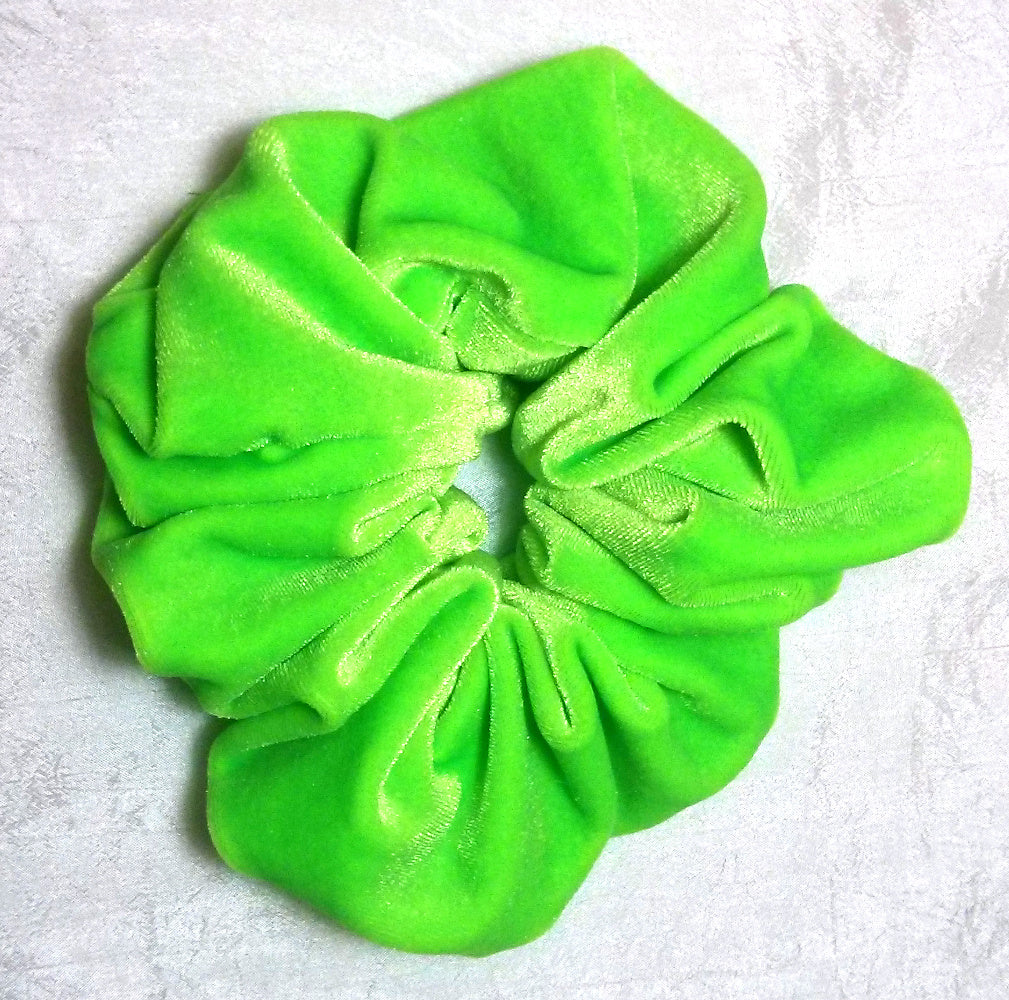 Lime Green Stretch Velvet Hair Scrunchy - Large