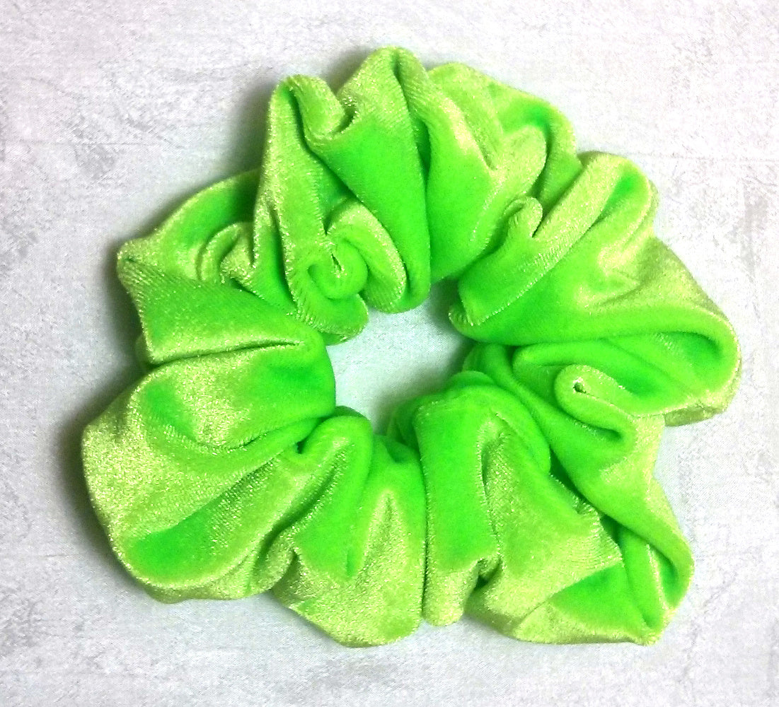 Lime Green Stretch Velvet Hair Scrunchy - Regular